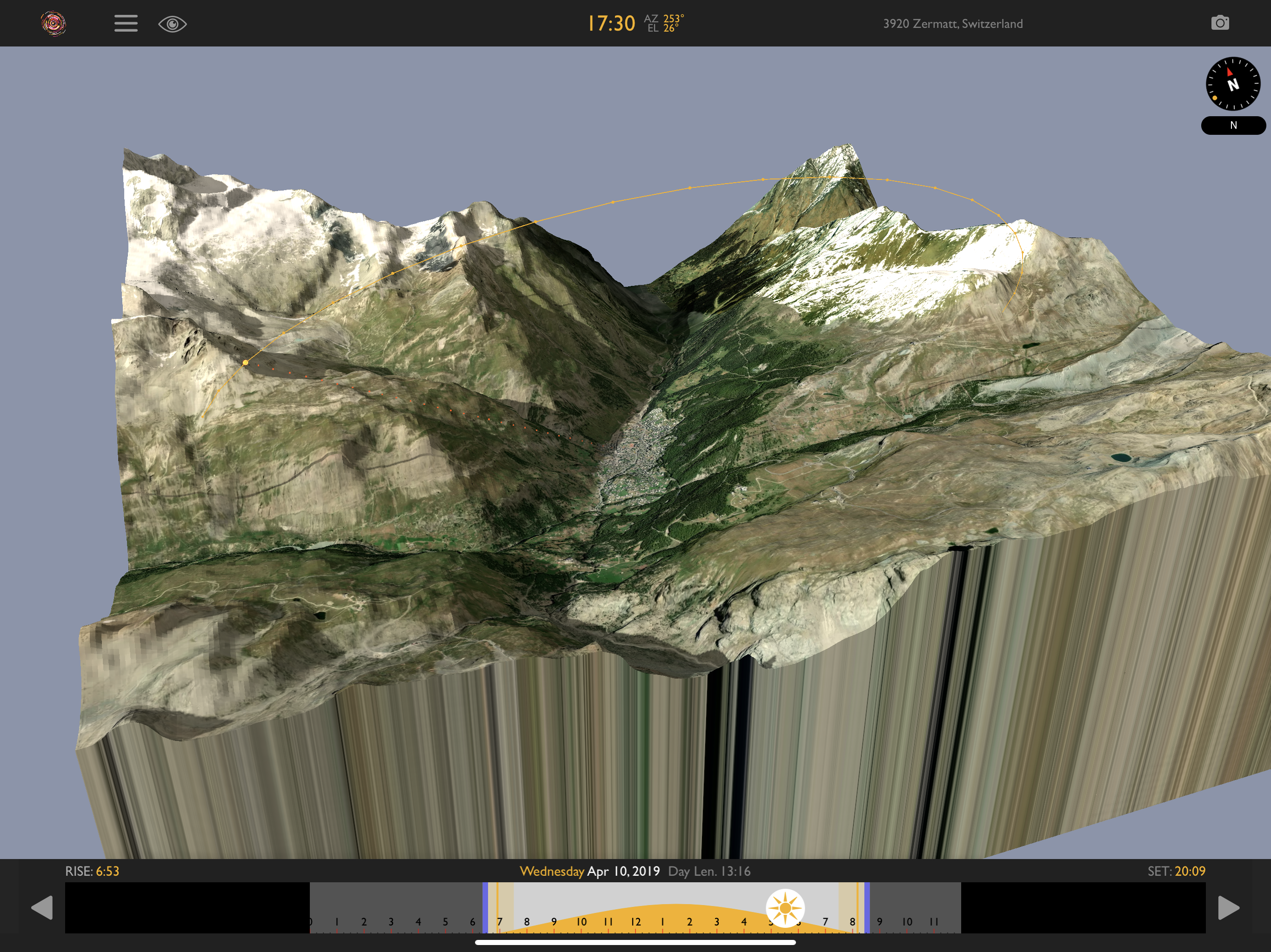 Helios showing sunlight falling across landscape terrain
